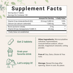 Micro Ingredients Calcium 1,200 mg with Vitamin D3 Plus K2 (MK-7) & Boron, 300 Tablets