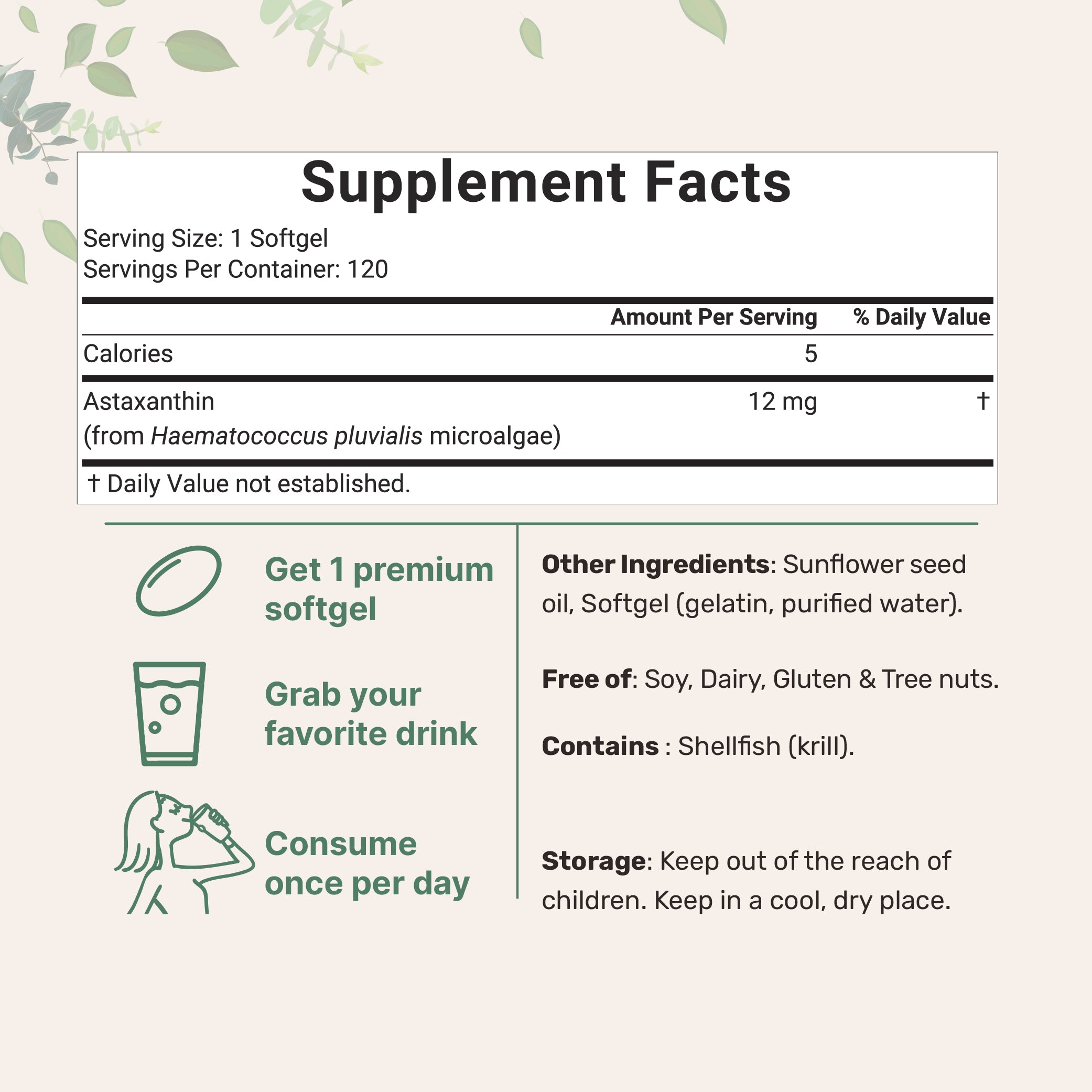 Micro Ingredients Astaxanthin 12mg, 120 softgels, tanning pills, Strength Carotenoids Skin Supplement w. 100% Natural Astaxanthin from MicroAlgae