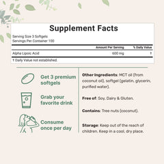 Micro Ingredients Alpha Lipoic Acid 600mg, 300 Softgels
