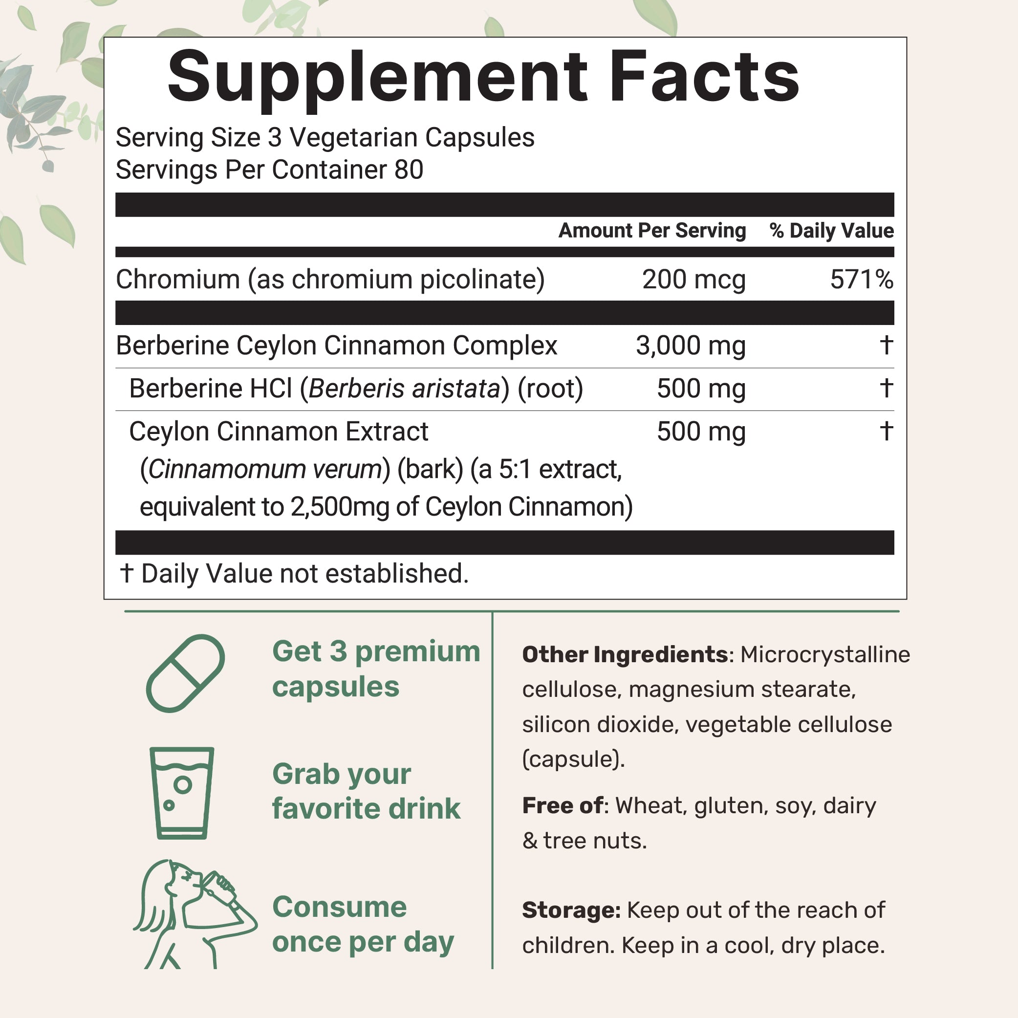 Micro Ingredients Berberine with Ceylon Cinnamon and Chromium 3,000mg Complex, 240 Veggie Capsules