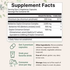 Micro Ingredients Berberine with Ceylon Cinnamon and Chromium 3,000mg Complex, 240 Veggie Capsules