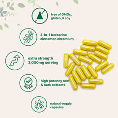 Micro Ingredients Berberine with Ceylon Cinnamon and Chromium 3,000mg Complex, 240 Veggie Capsules