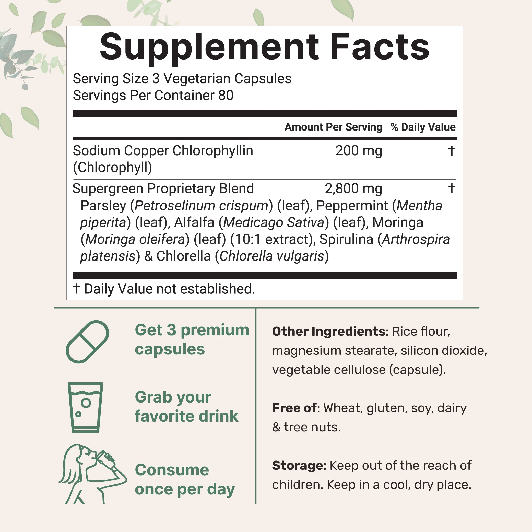 Micro Ingredients Chlorophyll 3,000mg Equivalent, 240 Veggie Capsules