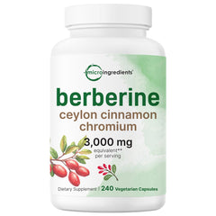 Micro Ingredients Berberine with Ceylon Cinnamon and Chromium 3,000mg Complex, 240 Veggie Capsules